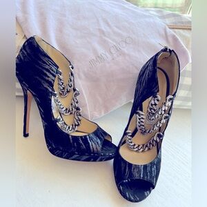 JIMMY CHOO heels with crystal embezzled chain hardware sz 39